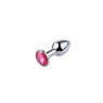 Металева анальна пробка, Silver Pink Topaz, для початківців, розмір XXS