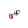 Металева анальна пробка, Silver Pink Topaz, для початківців, розмір XS