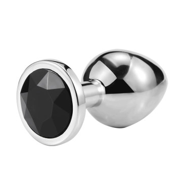 Металевий анальний пробка, Silver Black Diamond, розмір L