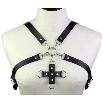 Портупея зі штучної шкіри з фіксатором Women's PU Leather Chest Harness Caged bra BLACK