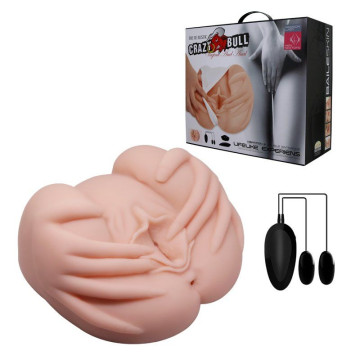 Мастурбатор з подвійною вібрацією і двома входами Crazy Bull-Realistic vagina and Anal