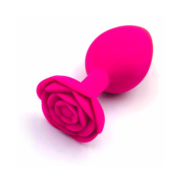 Силіконова анальна пробка з трояндою Rose Pink, рожева, розмір M, 8.3 см