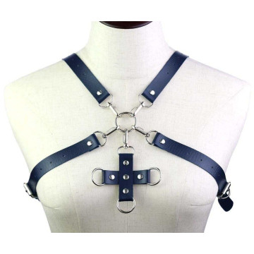 Портупея зі штучної шкіри з фіксатором Women's PU Leather Chest Harness Caged bra BLUE