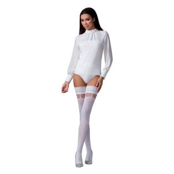 Панчохи Passion ST121 3/4 white на ажурній силіконовій резинці з квітковим орнаментом і вертикальним
