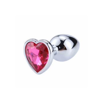 Металева анальна пробка, Silver Heart Pink, розмір S