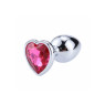 Металева анальна пробка, Silver Heart Pink, розмір S
