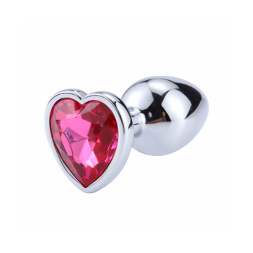 Металева анальна пробка, Silver Heart Pink, розмір M
