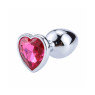 Металева анальна пробка, Silver Heart Pink, розмір M