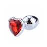 Металева анальна пробка, Silver Heart Red, розмір M