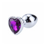 Металева анальна пробка, Silver Heart Violet, розмір M