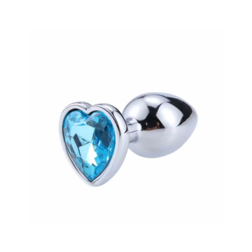 Металева анальна пробка, Silver Heart Light Blue, розмір S