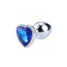 Металева анальна пробка, Silver Heart Blue, розмір S