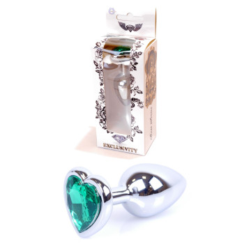 Анальний затор Boss Series - Jewellery Silver Heart PLUG Green S