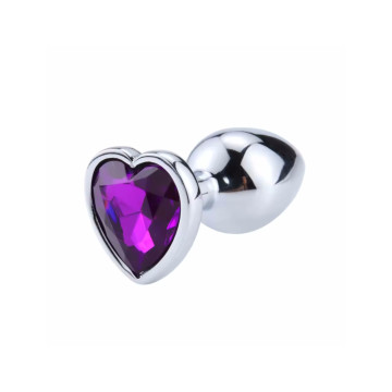 Металева анальна пробка, Silver Heart Violet, розмір S