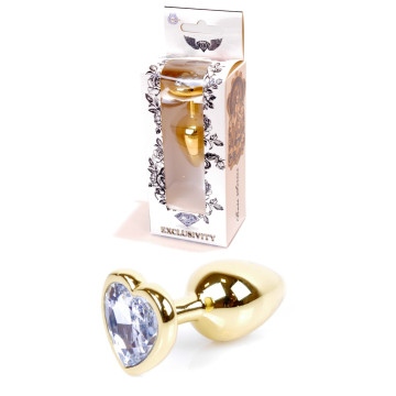 Анальний затор Boss Series - Jewellery Gold Heart PLUG Clear S