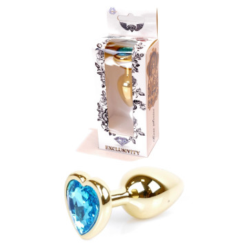 Анальний затор Boss Series - Jewellery Gold Heart PLUG Light Blue S