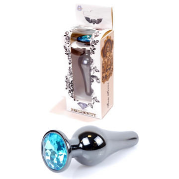 Анальний затор Boss Series - Jewellery Dark Silver BUTT PLUG Light Blue