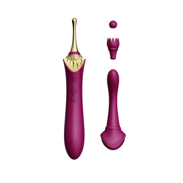 Вагінально-кліторальний вібратор Zalo — Bess Velvet Purple, мультифункціональний із насадками