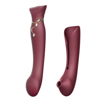 Смартвібратор 3в1 Zalo — Queen Wine Red, пульсівна перлина та вакуум, кристал Swarovski