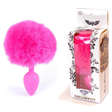 Анальна пробка (розмір S) з хвостом Boss Series - Silicon PLUG Bunny Tail Pink