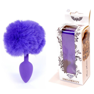 Анальна пробка (розмір S) з хвостом Boss Series - Silicon PLUG Bunny Tail Purple