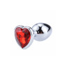 Металева анальна пробка, Silver Heart Red, розмір S