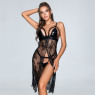Ажурний пеньюар на запах JSY Кармен One Size Black, лакований ліф, трусики-стрінги