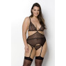 Корсет із пажами Passion AMBERLY CORSET 6XL/7XL, black, асиметричний крій, мережива, стрінги