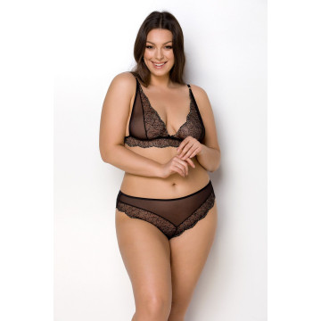 Комплект білизни Passion AMBERLY SET 6XL/7XL black, ліф, трусики бразиліана, люрексова нитка
