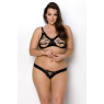Комплект з екошкіри Passion CELINE BIKINI 6XL/7XL black, відкритий бра, стрінги зі шнурівкою