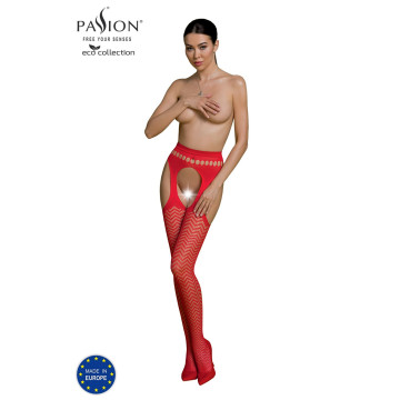 Еротичні колготки-бодістокінг Passion ECO S002 red, з доступом, геометричне плетіння