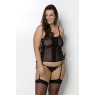 Сітчастий корсет з екошкіри Passion MALWIA CORSET 6XL/7XL black, з люверсами та знімними пажами