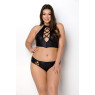 Комплект з екошкіри Passion NANACY BIKINI 6XL/7XL black, бра та трусики з імітацією шнурівки
