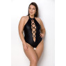 Боді з екошкіри Passion NANCY BODY 6XL/7XL black, з імітацією шнурівки та відкритим доступом