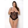 Боді Passion Exclusive NORTH BODY 6XL/7XL black, відкриті груди, з доступом, вініл та мережива