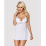 Сатиновий пеньюар з мереживом Obsessive 810-BAB-2 babydoll & thong S/M, білий, пеньюар, танга