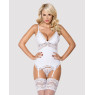 Сатиновий мереживний корсет Obsessive 810-COR-2 babydoll & thong S/M, білий, корсет, танга