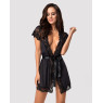 Сатиновий відкритий пеньюар на поясі Obsessive 810-PEI–1 peignoir black 2XL/3XL, чорний