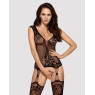 Бодістокінг Obsessive Bodystocking F221 XL/XXL, силуетний квітковий малюнок, імітація панчіх