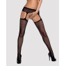 Сітчасті панчохи-стокінги з квітковим малюнком Obsessive Garter stockings S207 S/M/L, чорні, імітаці