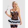 Еротичний костюм покоївки зі спідницею Obsessive Housemaid 5 pcs costume L/XL, чорно-білий, топ з пі