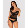 Напівпрозорий набір з прикрасами Obsessive Ivannes top & thong S/M, чорний, топ та танга
