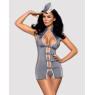 Еротичний костюм стюардеси Obsessive Stewardess 3 pcs costume grey L/XL, сірий, сукня, стрінги, піло