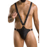 Чоловіче боді з люверсами Passion 028 HARRY S/M Black, екошкіра, на шлейках