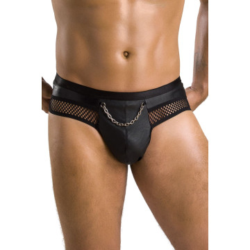 Чоловічі труси з ланцюжком Passion 030 SLIP TOM XXL/XXXL Black, екошкіра, відкриті сідниці