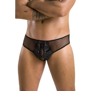 Чоловічі труси зі шнурівкою Passion 035 SLIP RICHARD XXL/XXXL Black, екошкіра, сітка