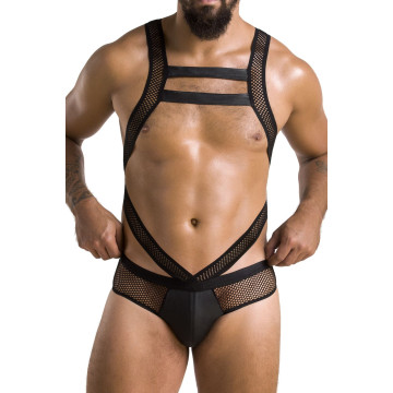 Чоловіче еротичне сітчасте боді Passion 045 VICTOR S/M Black, екошкіра, сітка