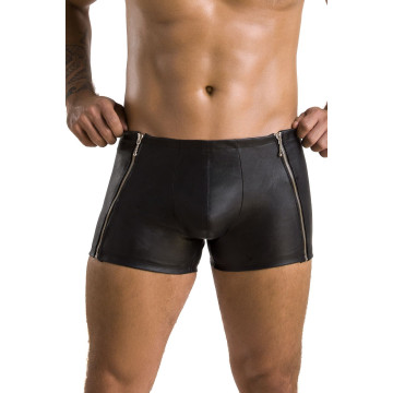 Чоловічі шкіряні боксери з блискавками Passion 049 SHORT MATT XXL/XXXL Black