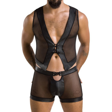 Комплект чоловічої білизни на шнурівці Passion 053 SET WILLIAM XXL/XXXL Black, жилет, боксери