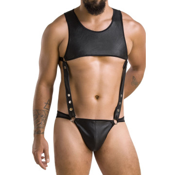Чоловіче шкіряне боді Passion 056 ADAM S/M Black, заклепки